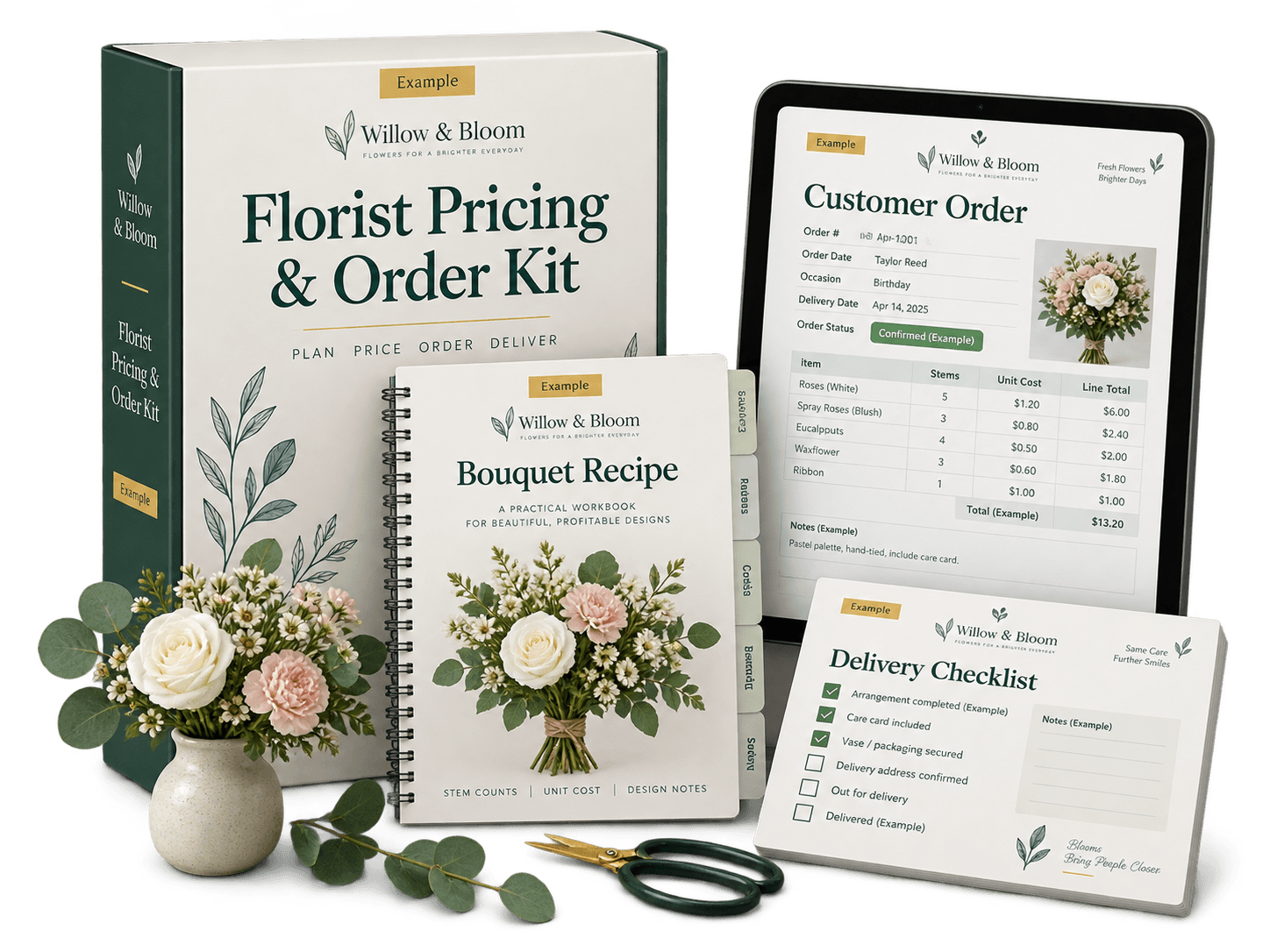 Example Florist Pricing & Order Kit product output